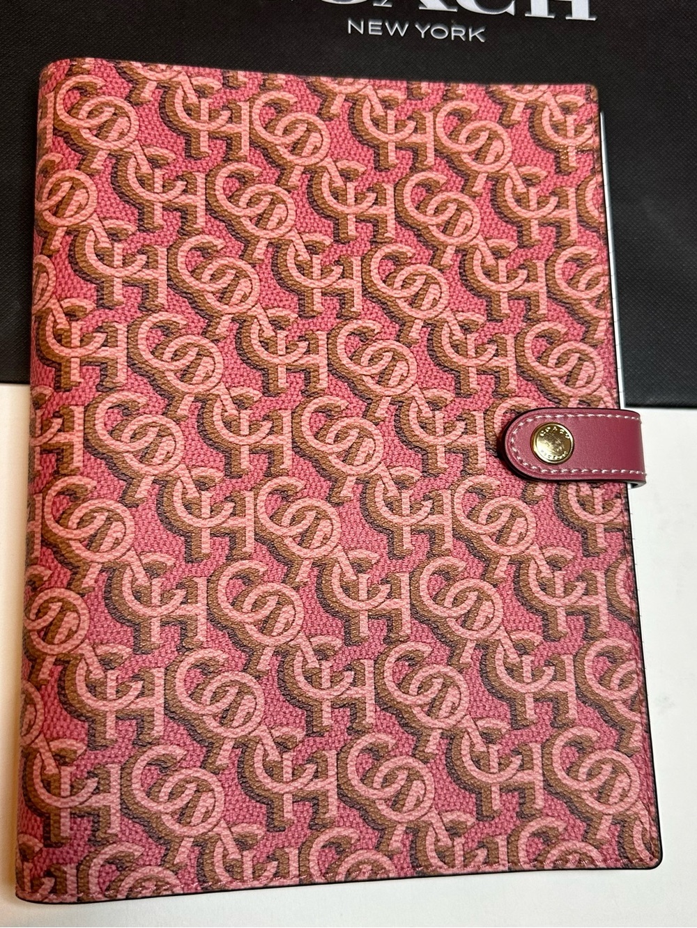 Coach Pink Signature Canvas notebook with Snap Strap